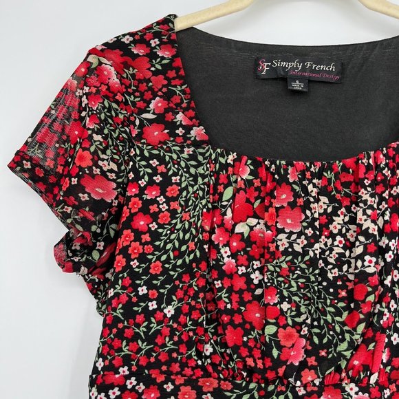 Vintage 90s Y2k Micro Floral Print Mesh Top Square Neck Babydoll Size Small - Picture 3 of 7